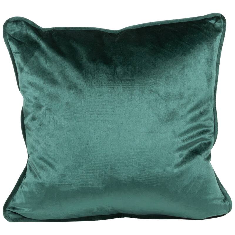 16" Solid Hunter Green Plush Velvet Square Throw Pillow Piped Edging
