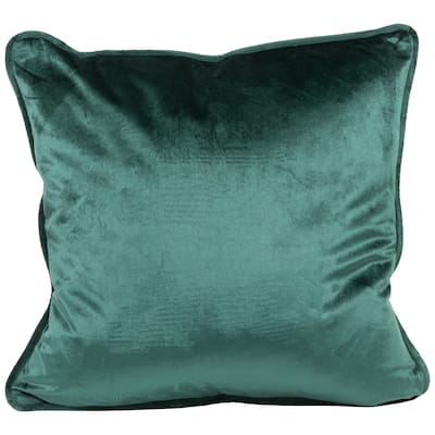 16" Solid Hunter Green Plush Velvet Square Throw Pillow Piped Edging