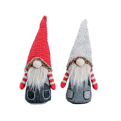 2 Red & Blue Denim Gnomes Wearing Pointy Hats Christmas Figure 20"