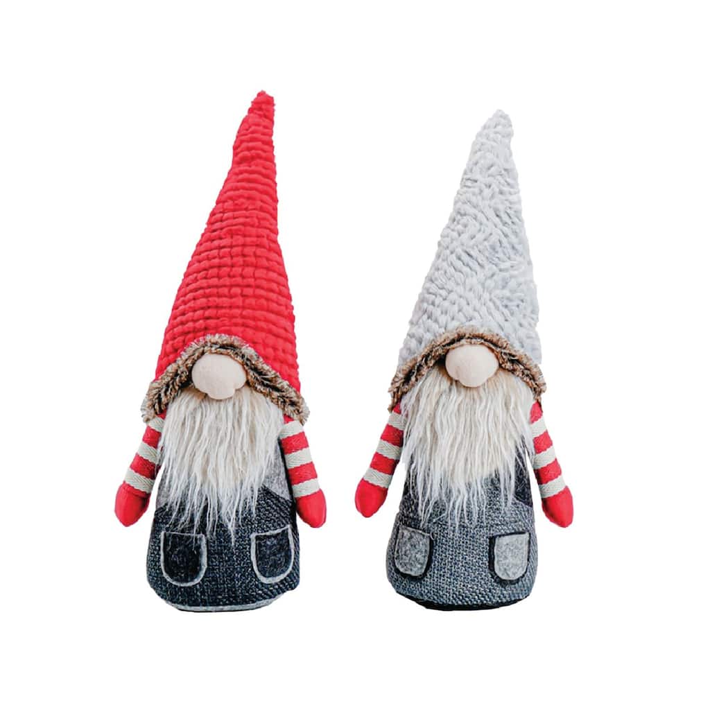 2 Red & Blue Denim Gnomes Wearing Pointy Hats Christmas Figure 20"