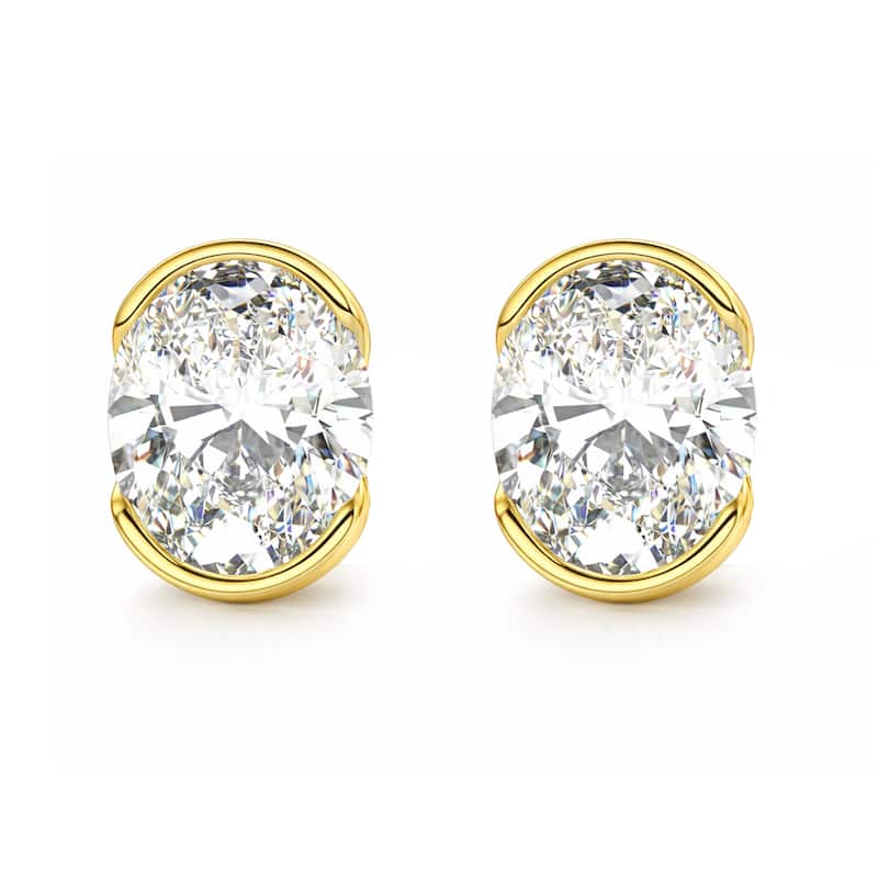Auriya 14k Gold Lab Grown Oval Diamond Stud Earrings 0.50 to 8.00 ct. tw. Push-Back (F-G VS) - White