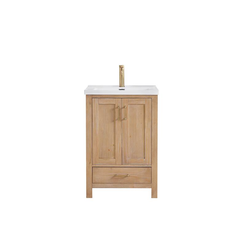 Gela Single Sink Bath Vanity with Drop-In Ceramic Basin without Mirror - Brown - 24in.