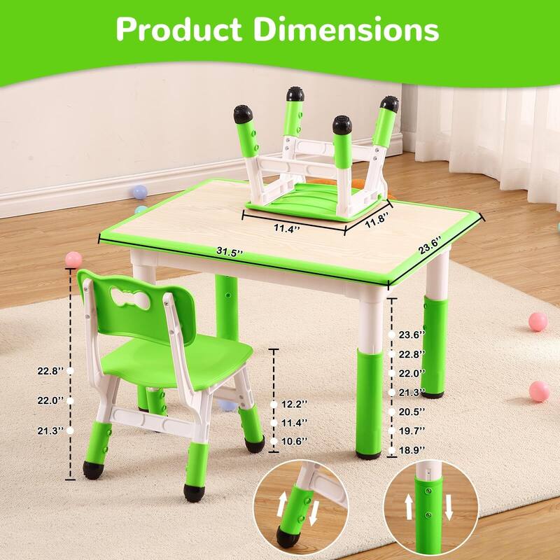 Kids Table and 4 Chair Set - Height Adjustable