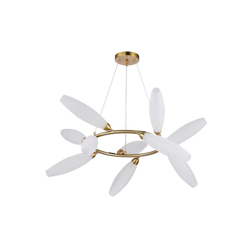 10-Light Ring Pendant Lamp in Gold Finish Art Glass Gem Branch Chandelier