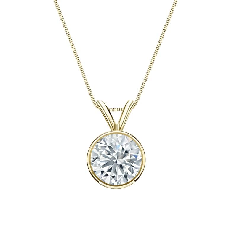 Auriya 18-karat Gold 1.75ctw Round Solitaire Lab Grown Diamond Necklace Bezel (H-I VS) - 1.75 - Yellow
