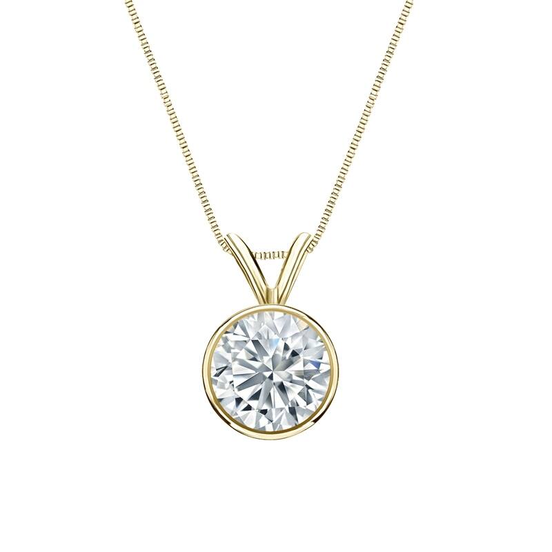 Auriya 18-karat Gold 2.25ctw Round Solitaire Lab Grown Diamond Necklace Bezel (F-G VS) - 2.25 - Yellow