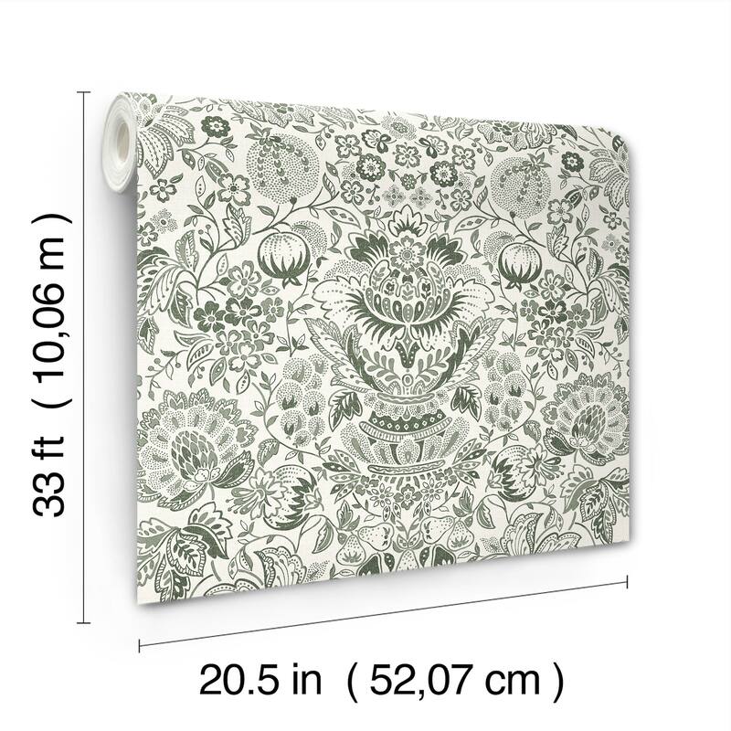 A-Street Prints Blanche Dark Green Floral Damask Wallpaper