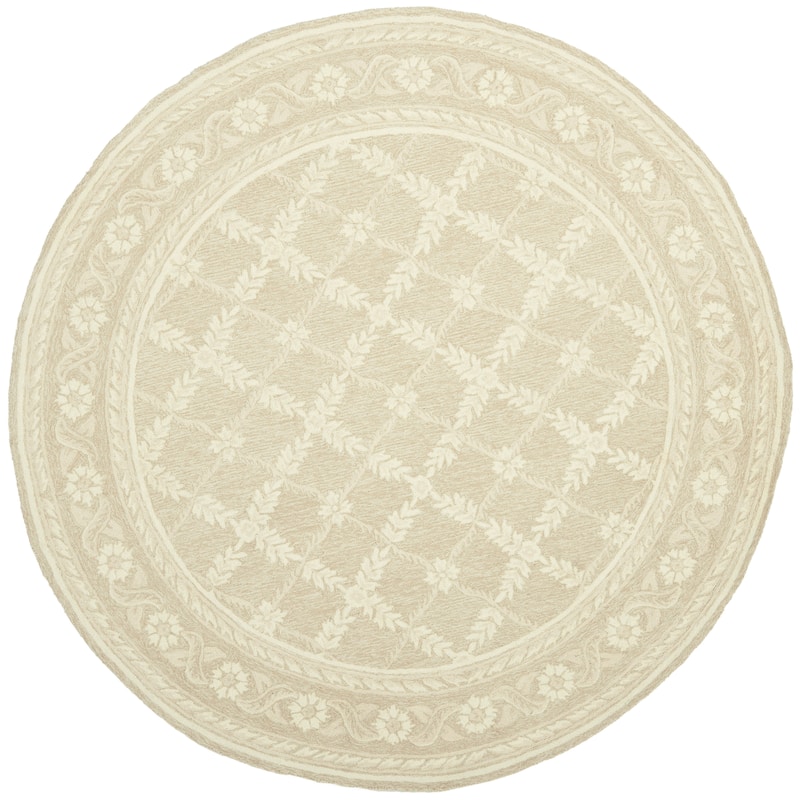 SAFAVIEH Handmade Wilton Lizette Country Floral Wool Rug - 4' Round - Taupe/Ivory