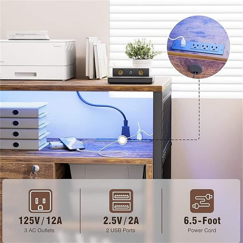 Printer Stand with LED Lights, - 23.6"D x 17.2"W x 26"H