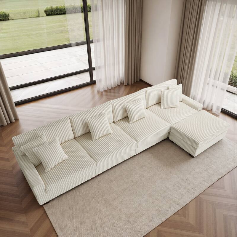 Modular Cotton Flannel Plush Sectional Sofa with Ottomans