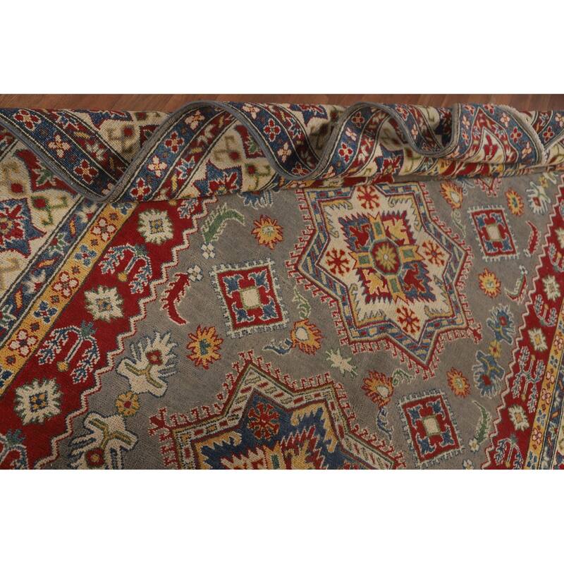 Geometric Kazak Area Rug Hand-Knotted Living Room Wool Carpet - 6'8" x 9'7"