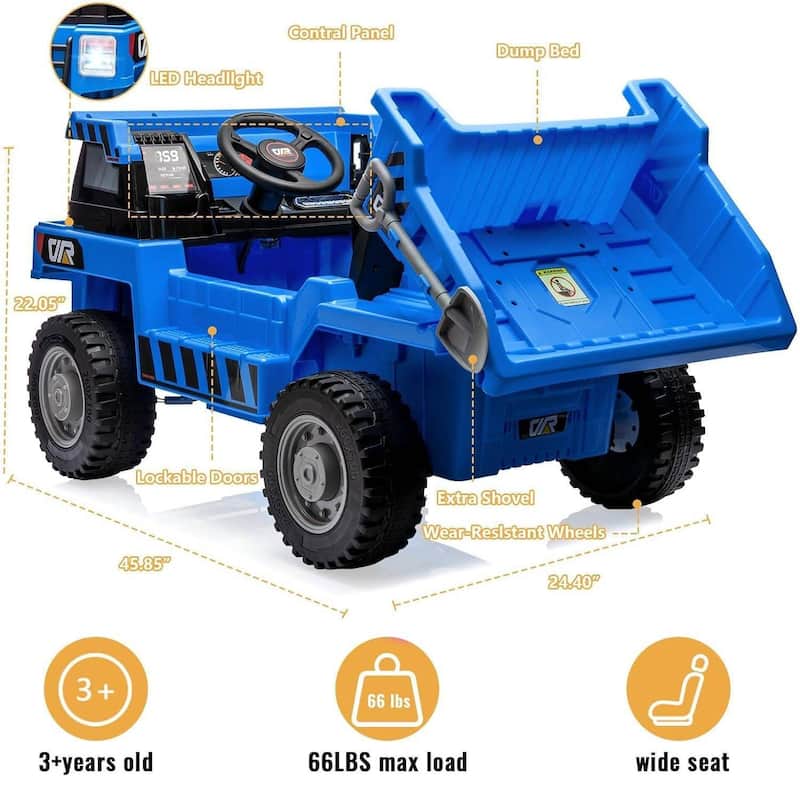 12V Kids Electric Ride on Truck Car with Parent Remote Control, Blue
