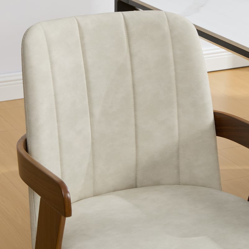 Mid-century Modern Upholstered Dining Chairs Bentwood Side Chairs with Armrests - 34.3"H x 19.9"W x 22.1"D