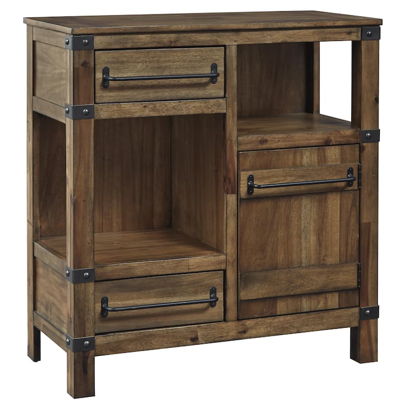 2 Drawer and 1 Door Accent Cabinet with 2 Open Compartments, Brown