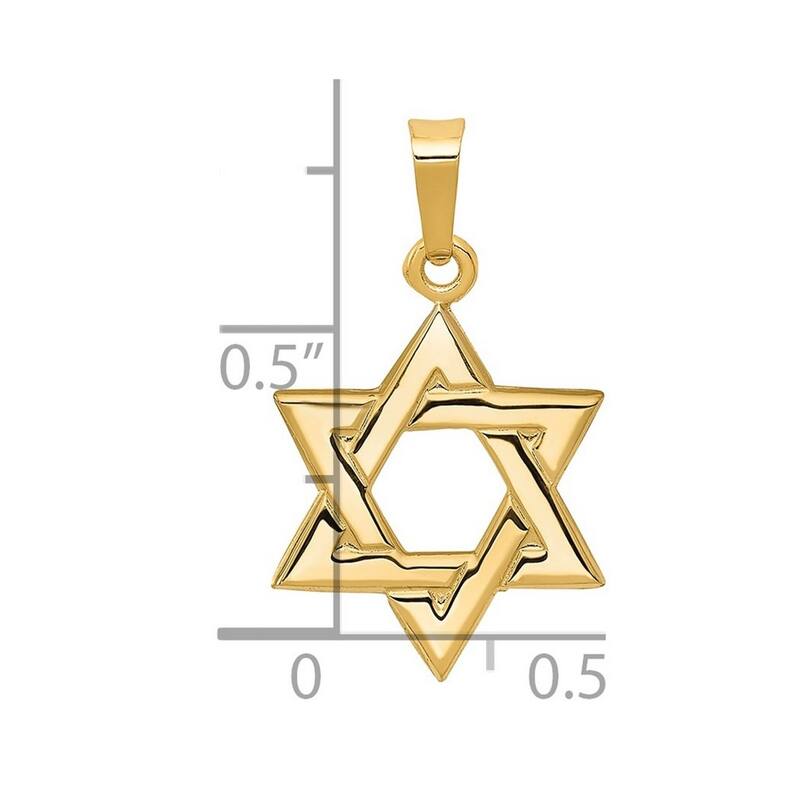 Curata 14k Yellow Gold 18" Polished back Star of David Pendant Necklace - 15x14mm