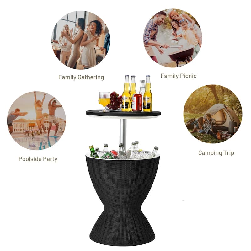 Gymax 8-Gal Patio Ice Cooler Bucket Cool Bar Side Table w/ Retractable - 19'' x 22.5''