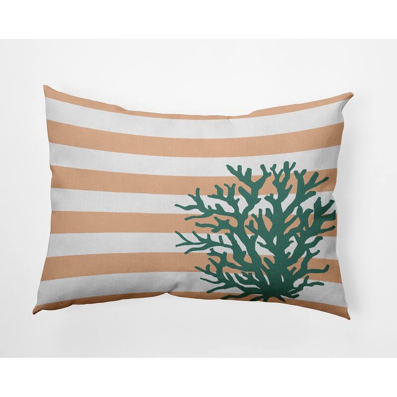 Coral and Stripes Decorative Throw Pillow - 14" x 20" - Peach