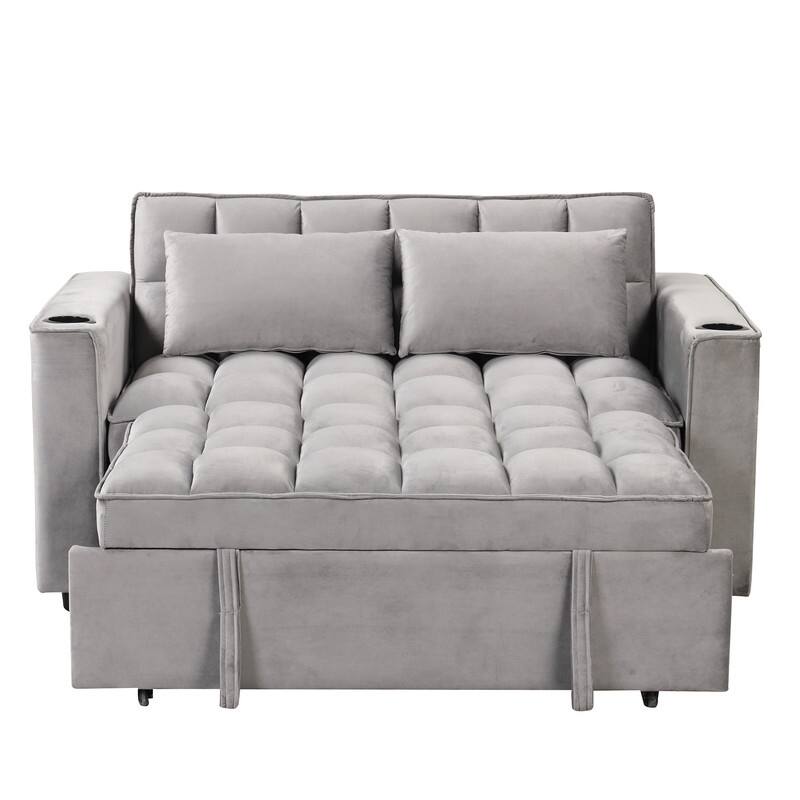 4-1 Multi-Functional Sofa Bed, 55.3" Sleeper Sofa Bed with Cup Holder & USB Port, Convertible Sleeper Couch Bed for Living Room