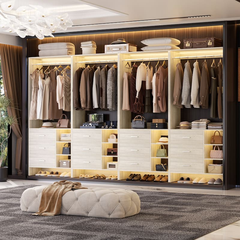 Cimly 30''-120'' W Freestanding Closet System with Hanging Rod, Closet Organizer with Drawers and Shelves