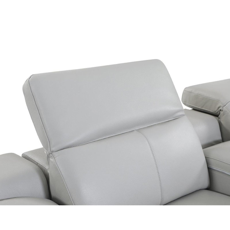 HomeRoots Light Gray Italian Leather Power Reclining U Shaped Five Piece Corner Sectional With Console - 110