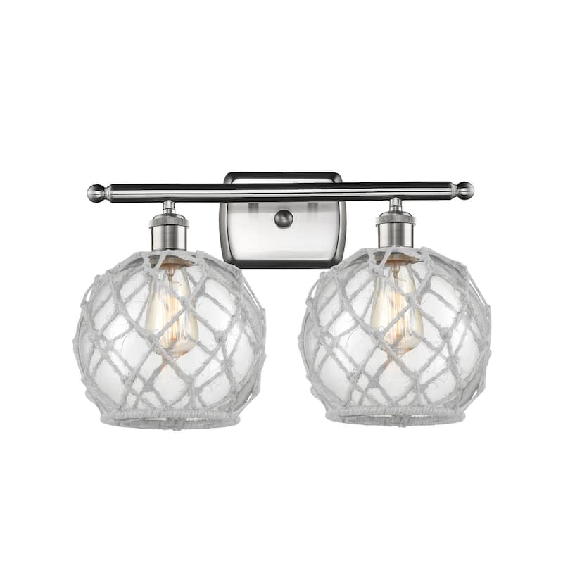 Innovations Lighting Farmhouse Rope 2 Light 16" Wide Bathroom Vanity - Brushed Satin Nickel / Clear / White