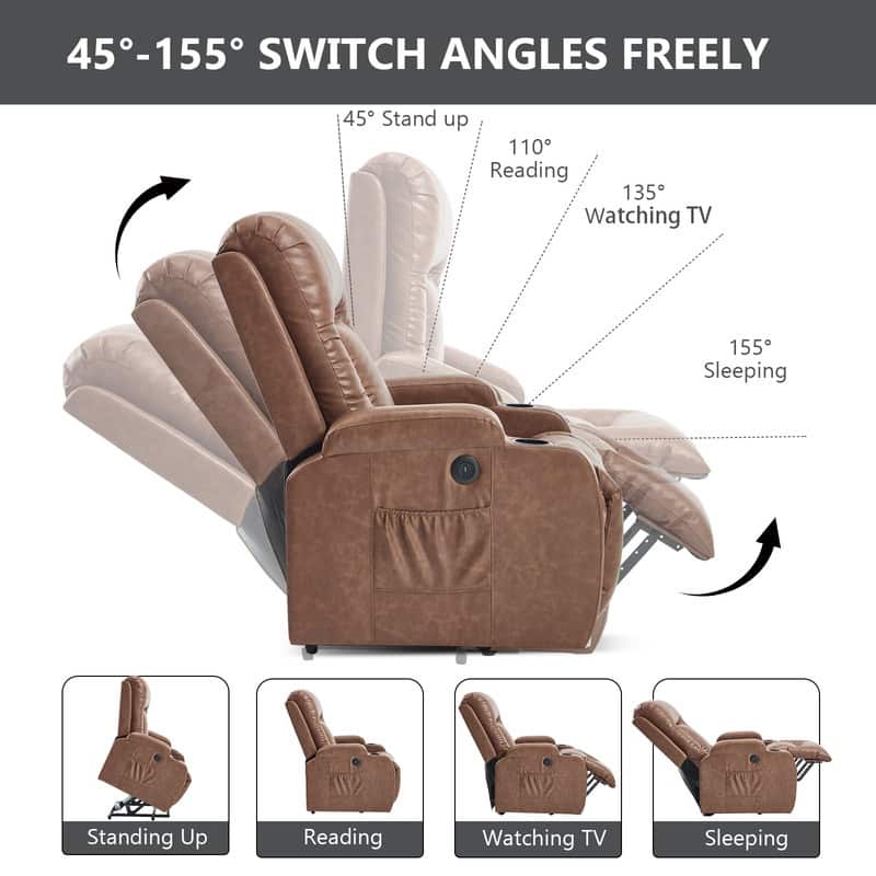 PU Infinite Position Power Lift Recliner with Massage, Heat & USB Charging - 350 LB Capacity