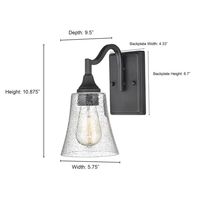 Millennium Lighting Caily 1 Light Wall Sconce in Brushed Nickel or Matte Black with Seeded Glass Shade