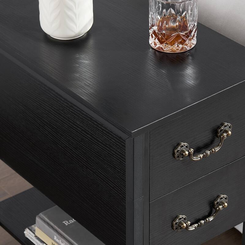 Modern Narrow Nightstand with 2-Drawer