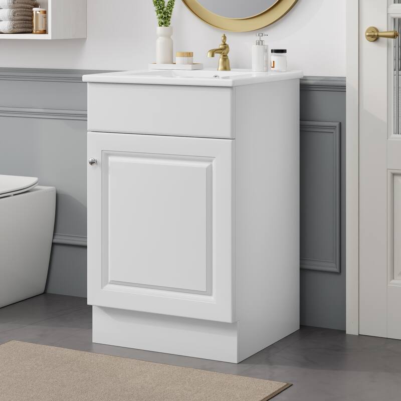 Green 20" Bathroom Vanity Cabinet with Sink, Soft Closing Door, Storage Shelf, and Adjustable Interior Shelf