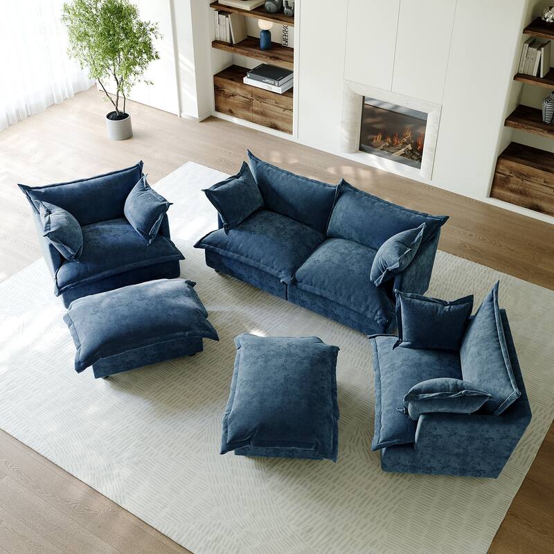 6 Piece Oversized Chenille Comfy Cloud Modular Sectional Sofa Set
