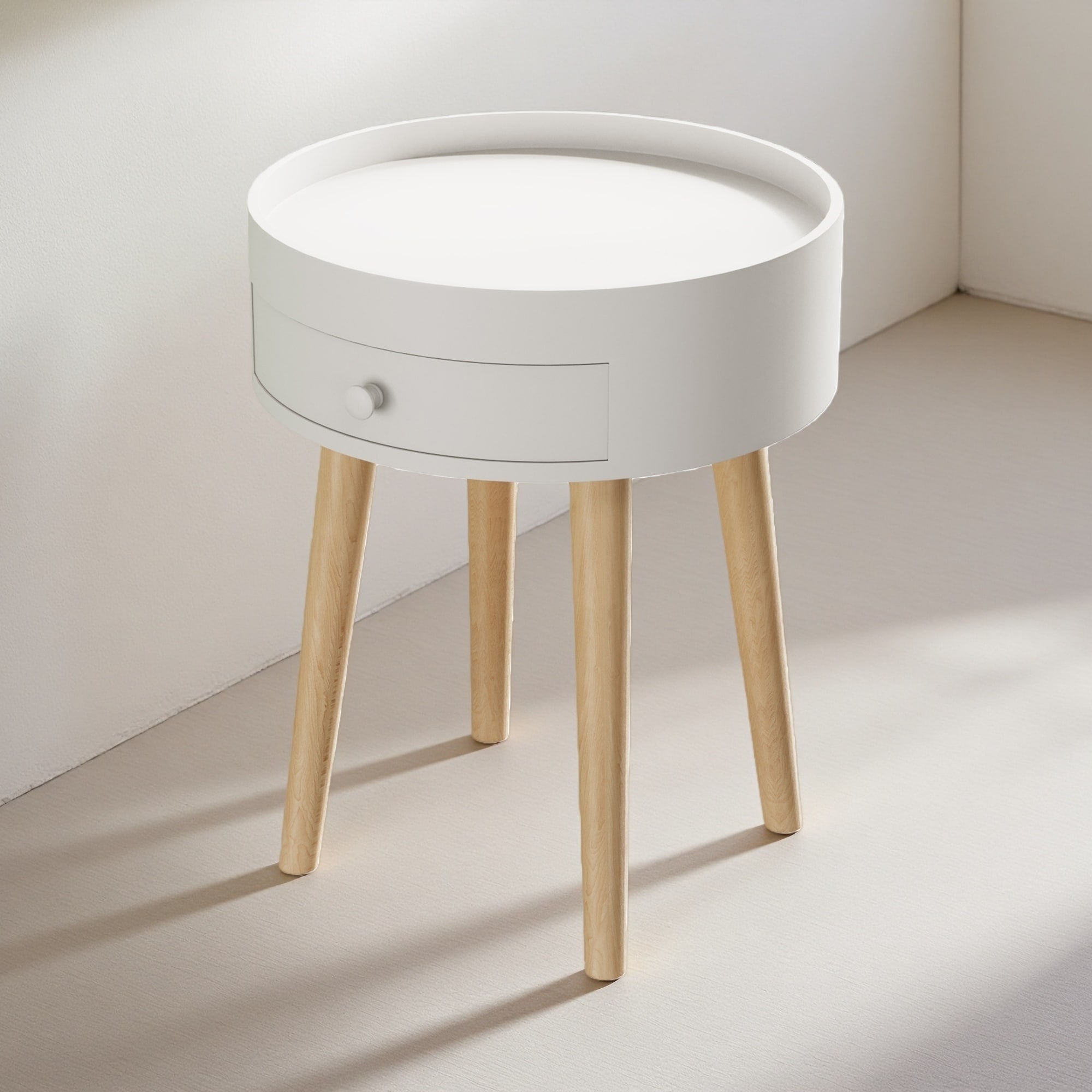 15"L MDF Nightstand with Storage Drawer & Oak Legs, Scratch-Resistant Bedside Table with Baffle, Sofa Side Coffee Table Bedroom