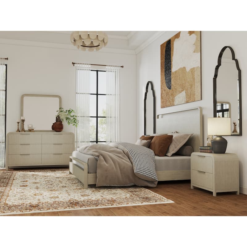 Roundhill Furniture Tavari 4-Piece Bedroom Set with Panel Bed, Dresser, Mirror, and Nightstand in Light Gray