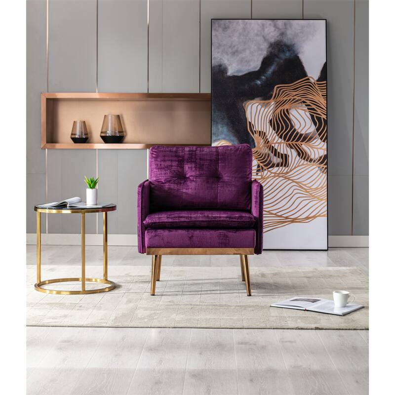 Velvet Upholstered Tufted Accent Chair With Rose Golden feet