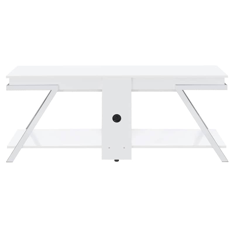 Marcia 1-Drawer Wood 60" TV Stand White High Gloss And Chrome