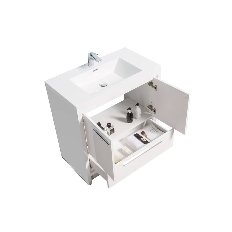 Freestanding Bathroom Vanity Set in HG-White with Integrated Solid Surface Sink