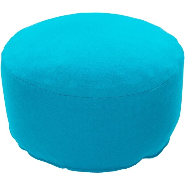 17" Aqua Blue Solid Round Wool Pouf Ottoman - N/A