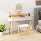 preview thumbnail 23 of 38, Costway Solid Wood Makeup Vanity Desk Set with LED Lighted Mirror White + Natural