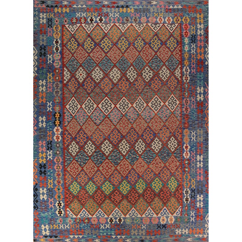 Reversable Kilim Oriental Area Rug Flatweave Wool Carpet - 10'2"x 12'11"