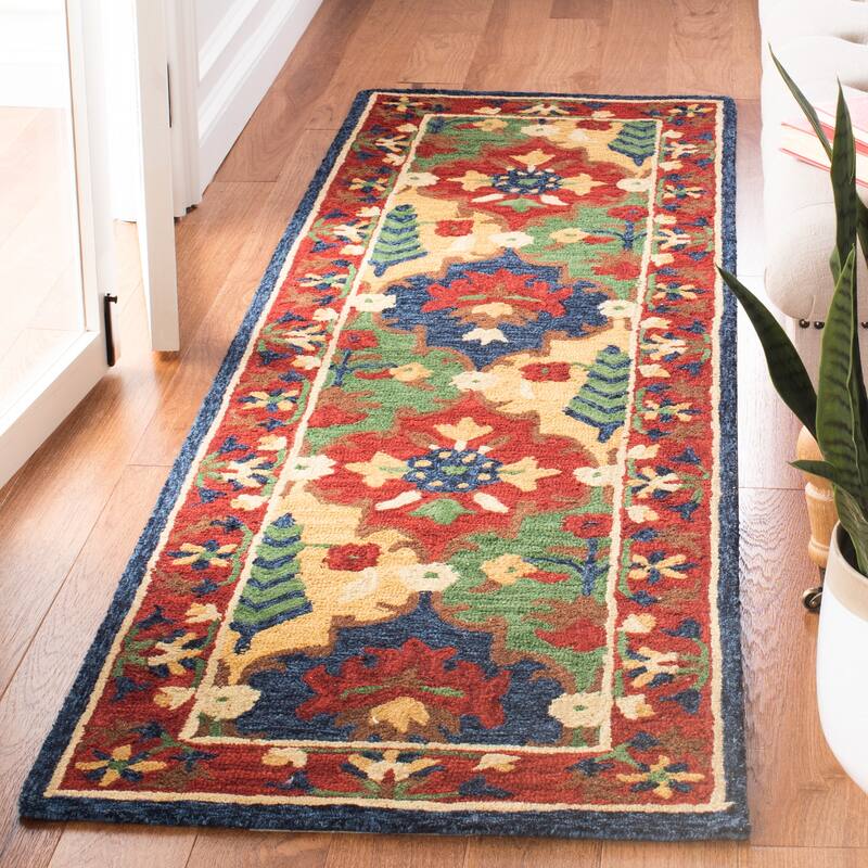 SAFAVIEH Handmade Heritage Piazza Traditional Wool Rug - 2'3" x 8' Runner - Red/Green