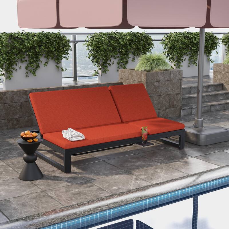 Chelsea Polyester Fabric Outdoor Lounge Chair with Four-Level Adjustable Backrest and Powder-Coated Aluminum Frame - Red