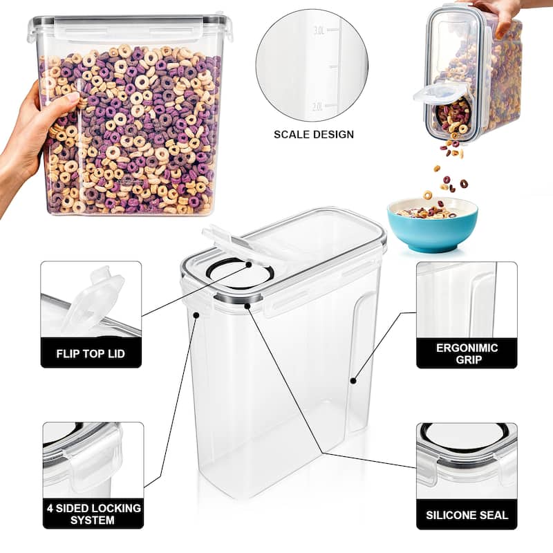 Sorbus Airtight Food Storage Dispensers - 6 Pack (Capacity 4L/16.9Cups) - 4.4" L x 9.5" W x 9.37" H