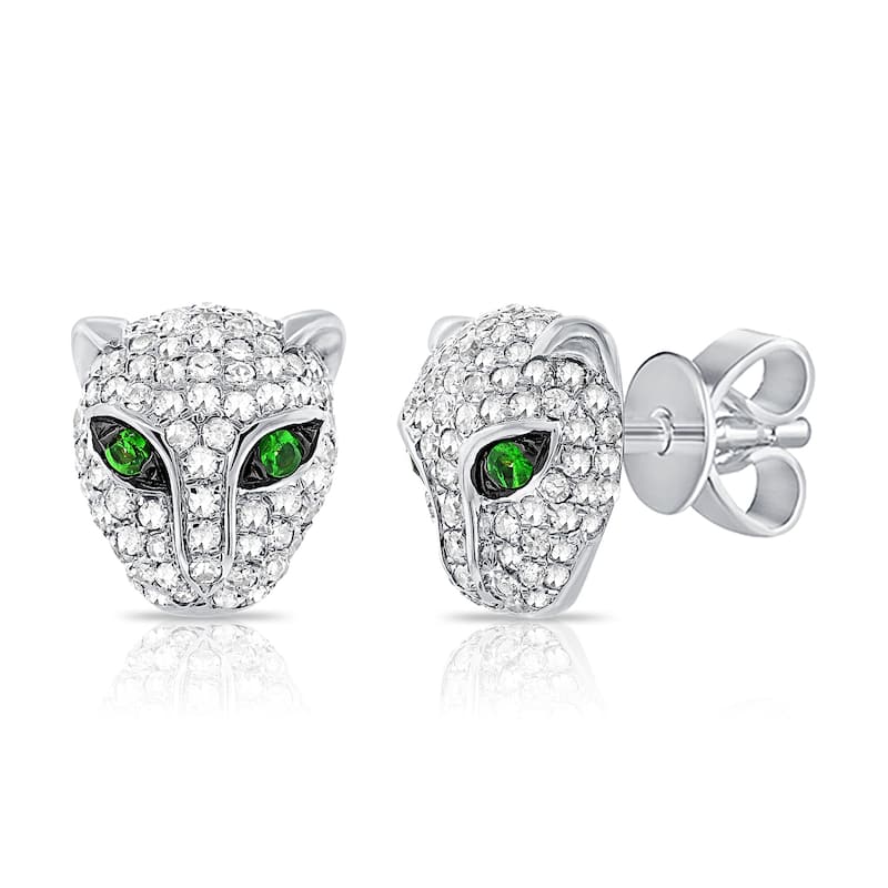 Joelle Collection Garnet & Diamond Panther Stud Earrings 14K Gold