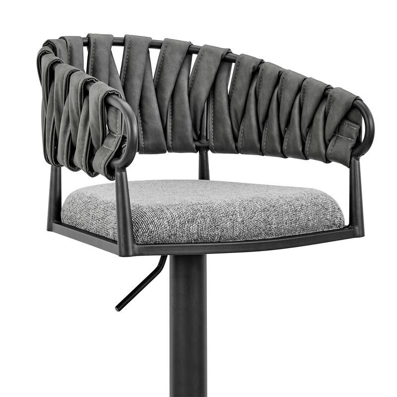 Silabe Grey Faux Leather and Upholstery Swivel Adjustable Height Bar Stool with Black Base