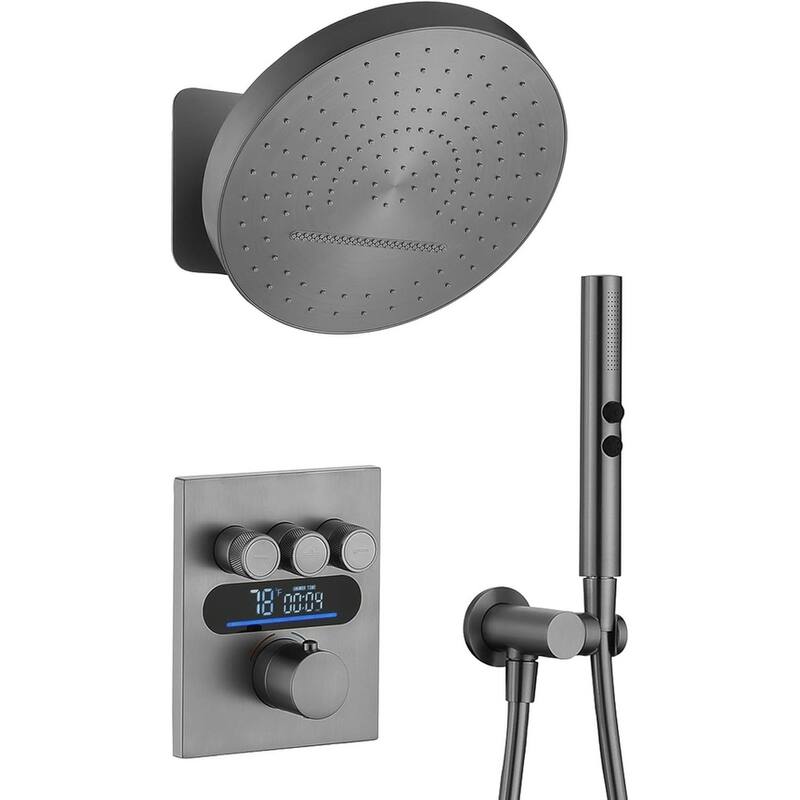 Lefton Shower System in Fahrenheit Display, 13” Overhead Shower Head with All-in-one Handheld Spray Showerhead, SSWM2501 - Grey