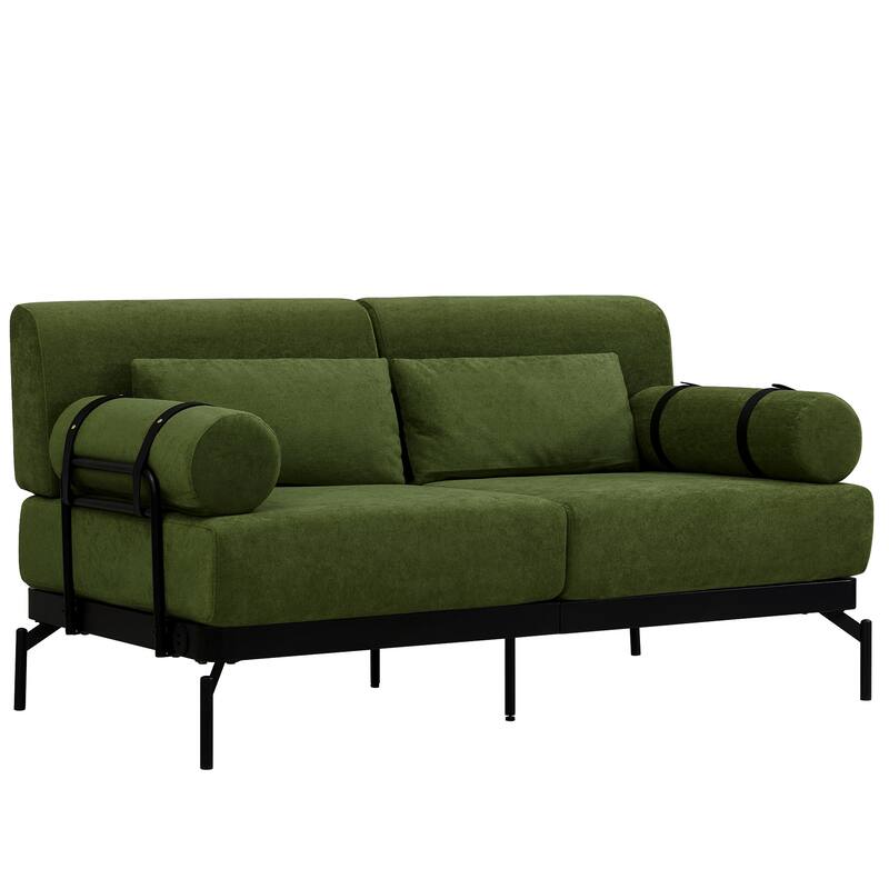 59" Chenille Modern Loveseat Sofa with USB Charging Ports, Cylindrical Armrests, and 440lb Capacity
