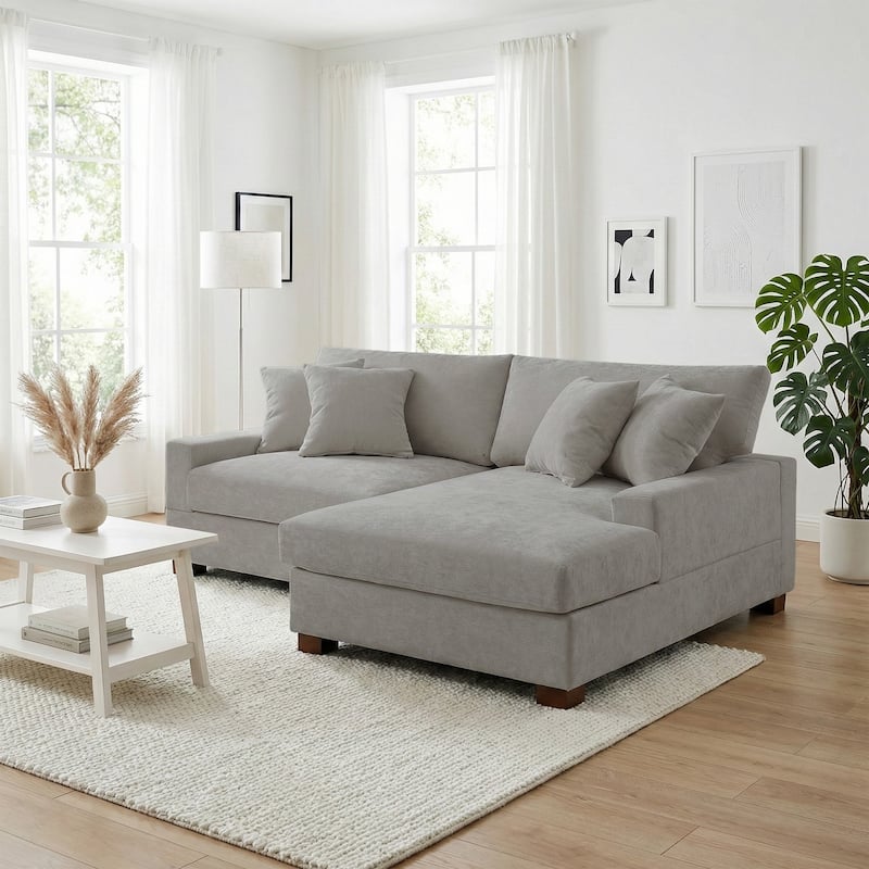 Modern Oversized Chenille Modular Sectional Sofa With Chaise - Grey/2 Piece - Right Facing