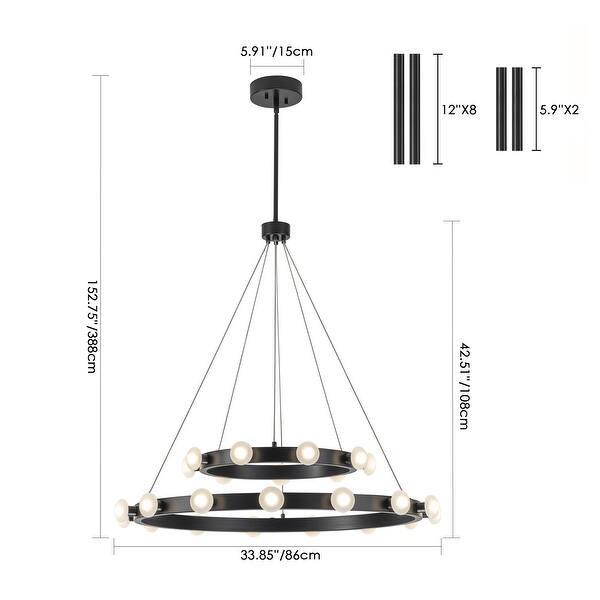 Rezz Black LED Wagon Wheel Two-Tier Round Large Chandelier - 33.86 in. W x 42.52 in. H x 33.86 in. D