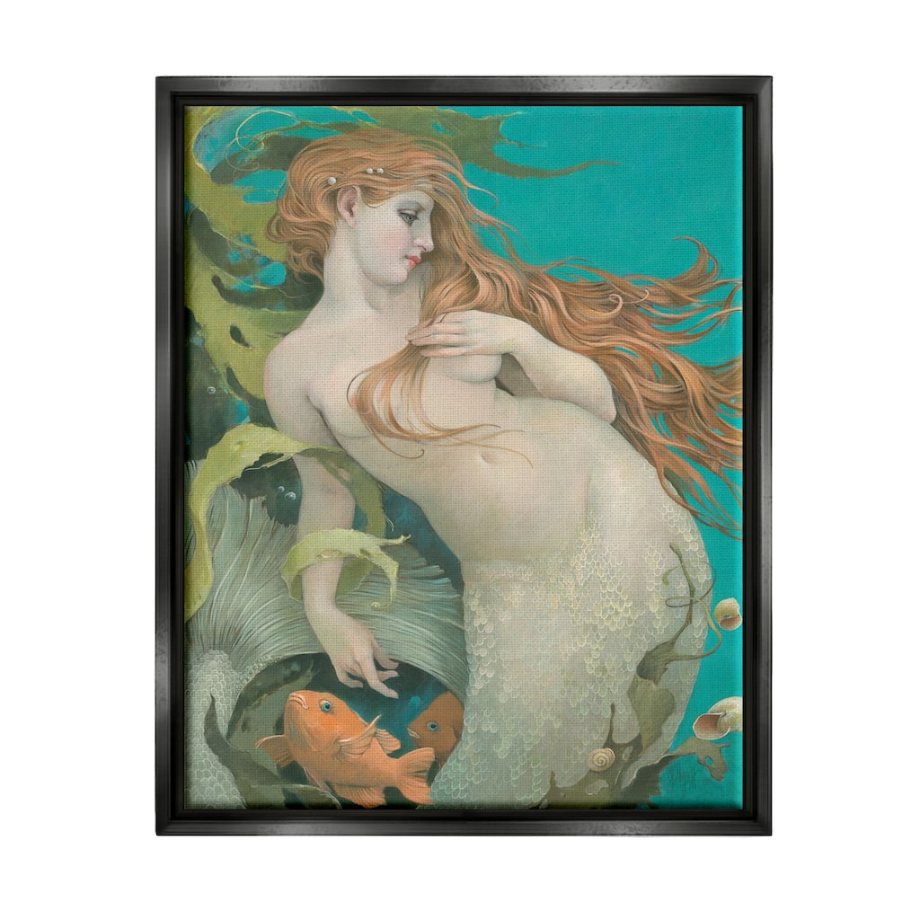 Stupell Mermaid & Fish Underwater Framed Floater Canvas Wall Art Design by Christina P. Wyatt