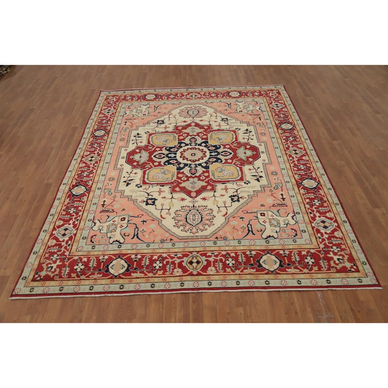 Hand Knotted Oriental 100% Wool Carpet Traditional Medallion Beige & Ivories Heriz (serapi) Area Rug - 10' 0'' X 8' 1''