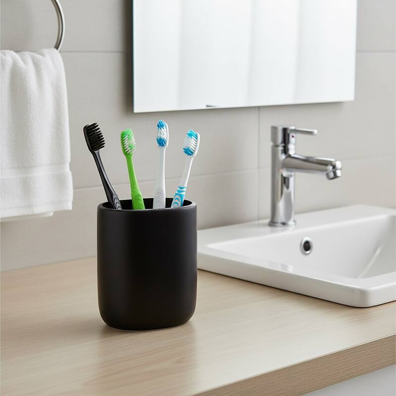 Oval Toothbrush Holder - 3.5 L x 2.5 W x 4 H - Black